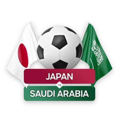 Japonya Suudi Arabistan 'a karşı milli takımlar futbol maçı konsepti.