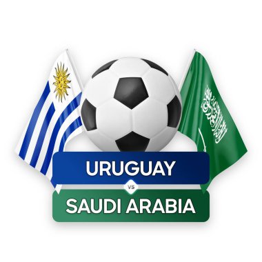 Uruguay Suudi Arabistan 'a karşı milli futbol takımları futbol müsabakası konsepti.