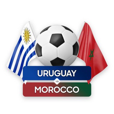 Uruguay Fas milli takımlarına karşı futbol maçı konsepti.