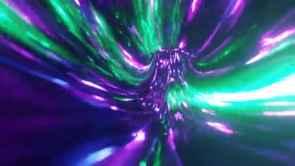 高速空间翘曲3D无缝线渲染动画 黑暗背景下动态条纹的科幻数字视频 时间旅行图解中超空间的霓虹灯发射 — 图库视频影像