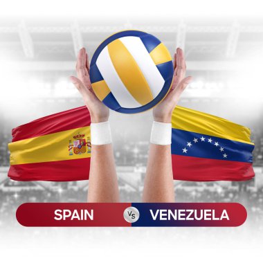 İspanya, Venezuela milli takımlarına karşı voleybol voleybol maçı konsepti.