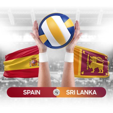 İspanya Sri Lanka milli takımlarına karşı voleybol voleybol topu yarışma konsepti.