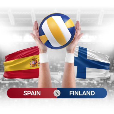 İspanya, Finlandiya milli takımlarına karşı voleybol voleybol maçı konsepti.