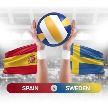 İspanya İsveç milli takımlarına karşı voleybol voleybol maçı konsepti.