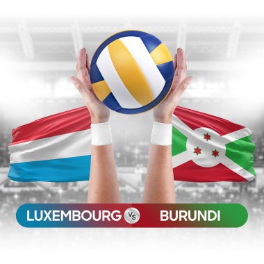 Lüksemburg, Burundi milli takımlarına karşı voleybol voleybol maçı konsepti.