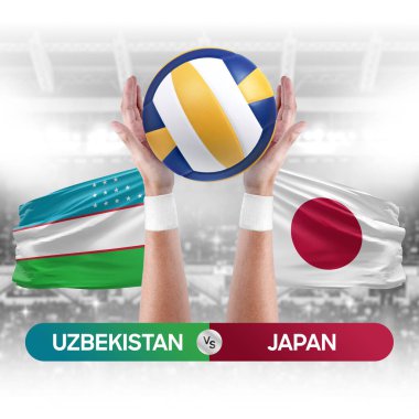 Özbekistan Japonya milli takımlarına karşı voleybol voleybol topu yarışma konsepti.