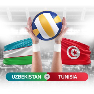 Özbekistan Tunus milli takımlarına karşı voleybol voleybol topu yarışma konsepti.