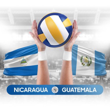 Nikaragua, Guatemala milli takımlarına karşı voleybol voleybol topu yarışması konsepti.