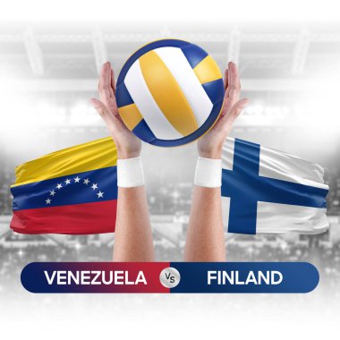 Venezuela, Finlandiya milli takımlarına karşı voleybol voleybol maçı konsepti.