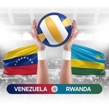 Venezuela, Ruanda milli takımlarına karşı voleybol voleybol maçı konsepti.