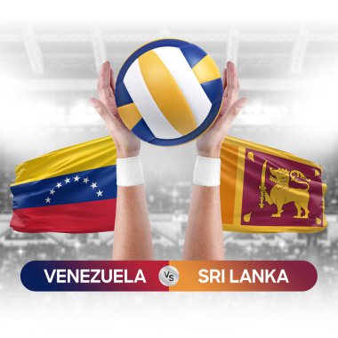 Venezuela, Sri Lanka milli takımlarına karşı voleybol voleybol topu yarışması konsepti.