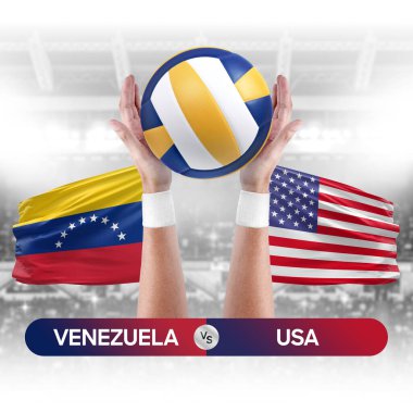 Venezuela, ABD milli takımlarına karşı voleybol voleybol maçı konsepti.