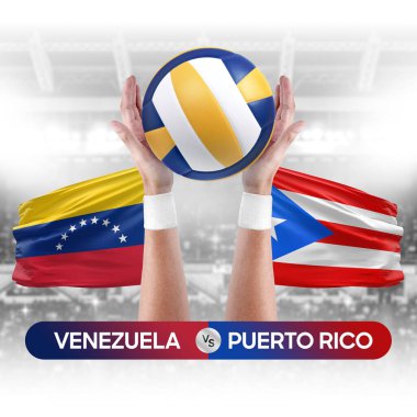 Venezuela, Porto Riko milli takımlarına karşı voleybol voleybol maçı konsepti.