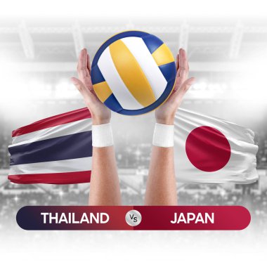 Tayland, Japonya milli takımlarına karşı voleybol voleybol maçı konsepti.