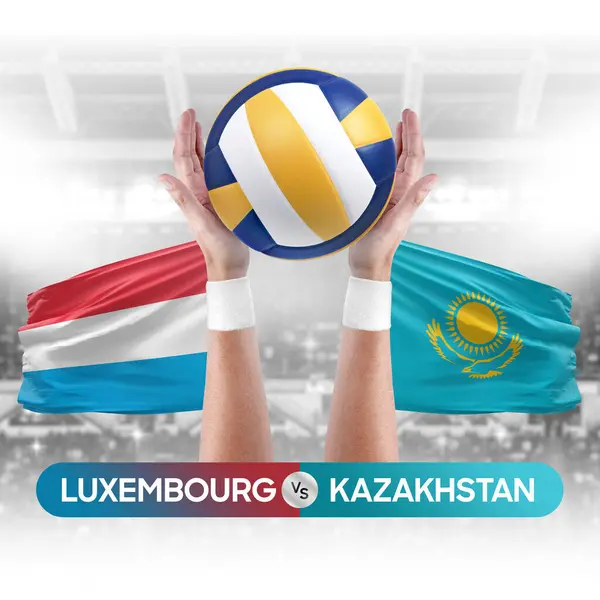 Luxembourg vs Kazakhstan national teams volleyball volley ball match competition concept.