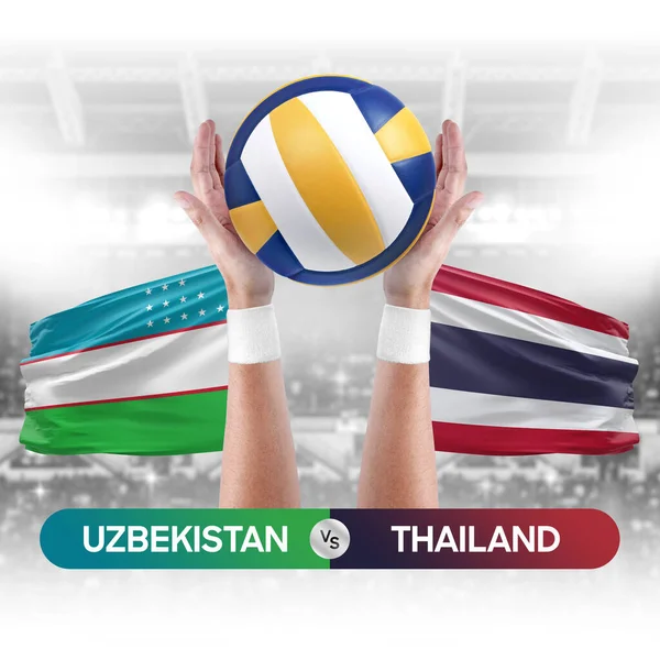 Uzbekistan vs Thailand national teams volleyball volley ball match competition concept.
