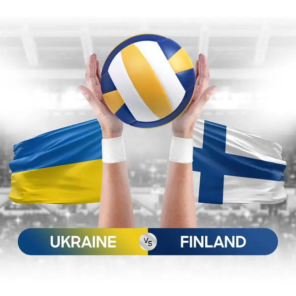 Ukraine vs Finland national teams volleyball volley ball match competition concept.