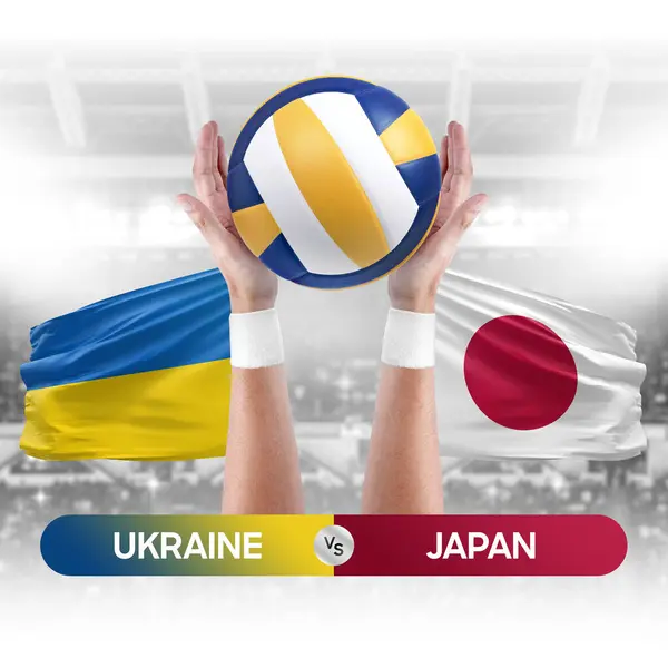 Ukrayna, Japonya milli takımlarına karşı voleybol voleybol maçı konsepti.