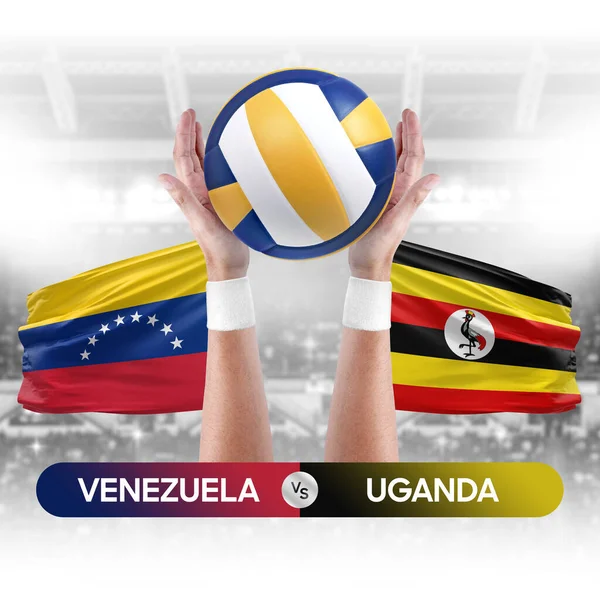 Venezuela, Uganda milli takımlarına karşı voleybol voleybol maçı konsepti.