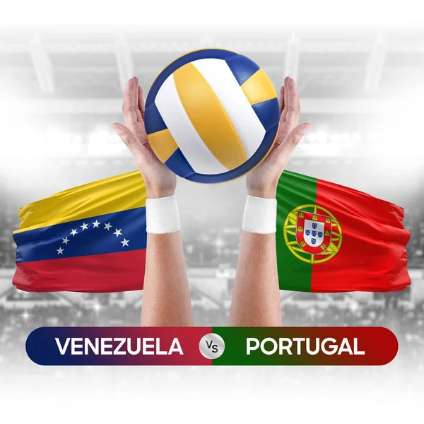 Venezuela vs Portugal national teams volleyball volley ball match competition concept.