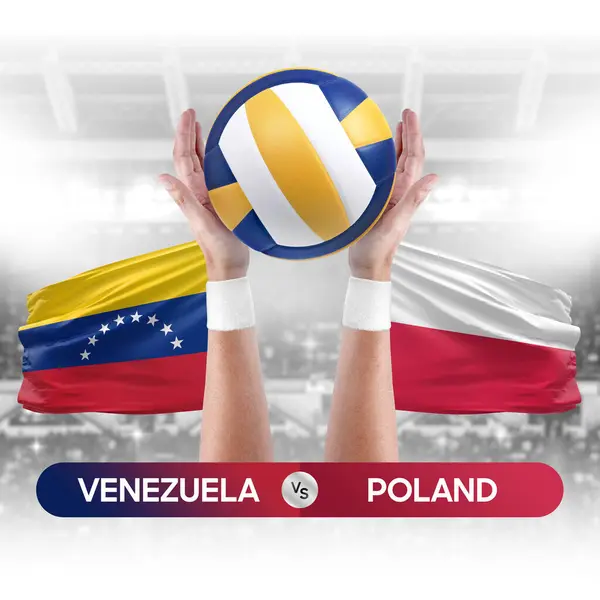 Venezuela vs Poland national teams volleyball volley ball match competition concept.