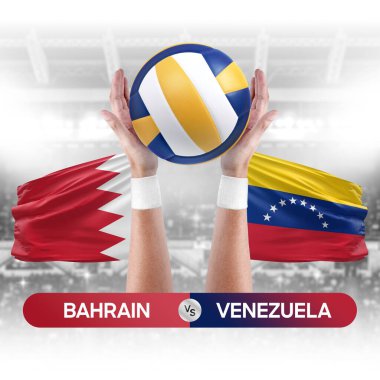 Bahreyn, Venezuela milli takımlarına karşı voleybol voleybol topu yarışma konsepti.