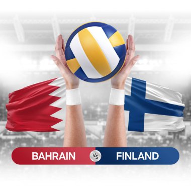 Bahreyn, Finlandiya milli takımlarına karşı voleybol voleybol maçı konsepti.