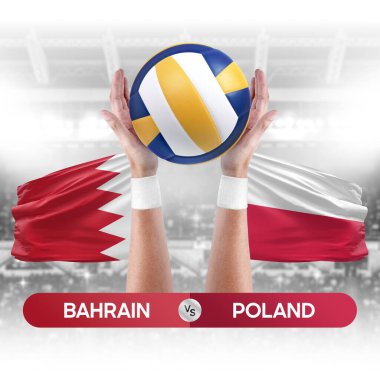 Bahreyn, Polonya milli takımlarına karşı voleybol voleybol maçı konsepti.