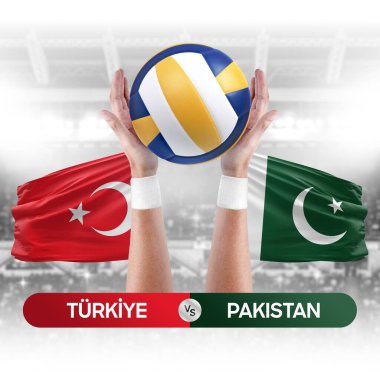 Türkiye Pakistan milli takımlarına karşı voleybol voleybol maçı konsepti.