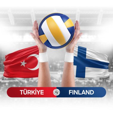 Türkiye, Finlandiya milli takımlarına karşı voleybol voleybol maçı konsepti.