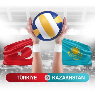 Türkiye Kazakistan milli takımlarına karşı voleybol voleybol maçı konsepti.