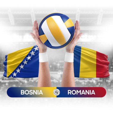 Bosna, Romanya milli takımlarına karşı voleybol voleybol maçı konsepti.