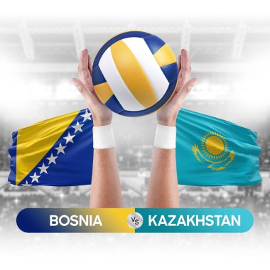 Bosna Kazakistan milli takımlarına karşı voleybol voleybol topu yarışma konsepti.