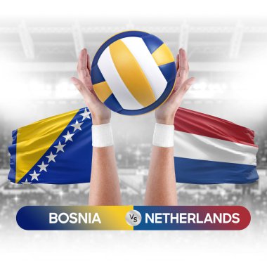 Bosna-Hollanda milli takımları voleybol voleybol topu yarışma konseptine karşı.