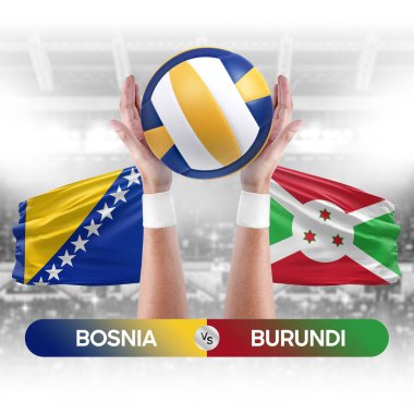 Bosna, Burundi milli takımlarına karşı voleybol voleybol maçı konsepti.