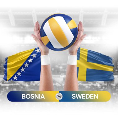 Bosna, İsveç milli takımlarına karşı voleybol voleybol maçı konsepti.