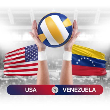 ABD, Venezuela milli takımlarına karşı voleybol voleybol topu yarışma konsepti.