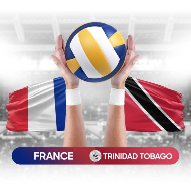 Fransa, Trinidad Tobago 'ya karşı milli takımlar voleybol voleybol topu yarışma konsepti.