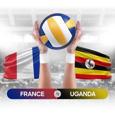 Fransa, Uganda milli takımlarına karşı voleybol voleybol maçı konsepti.