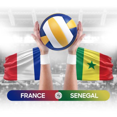 Fransa, Senegal milli takımlarına karşı voleybol voleybol maçı konsepti.