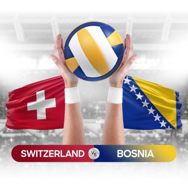 İsviçre Bosna milli takımlarına karşı voleybol voleybol maçı konsepti.