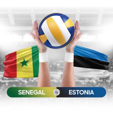 Senegal Estonya milli takımlarına karşı voleybol voleybol topu yarışma konsepti.