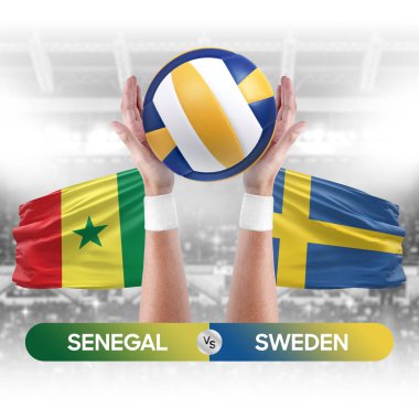 Senegal İsveç milli takımlarına karşı voleybol voleybol topu yarışma konsepti.