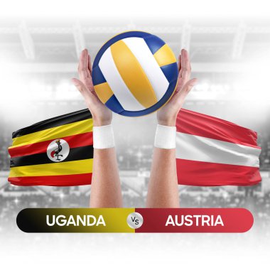 Uganda Avusturya milli takımlarına karşı voleybol voleybol topu yarışma konsepti.