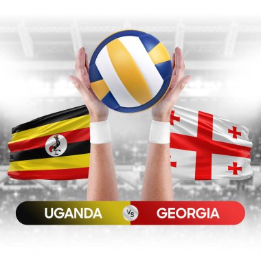 Uganda, Gürcistan milli takımlarına karşı voleybol voleybol topu yarışma konsepti.