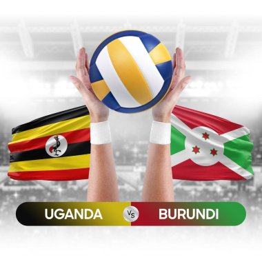 Uganda, Burundi milli takımlarına karşı voleybol voleybol topu yarışma konsepti.