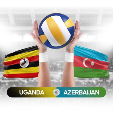 Uganda, Azerbaycan milli takımlarına karşı voleybol voleybol topu yarışma konsepti.