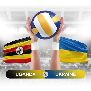 Uganda, Ukrayna milli takımlarına karşı voleybol voleybol topu yarışma konsepti.
