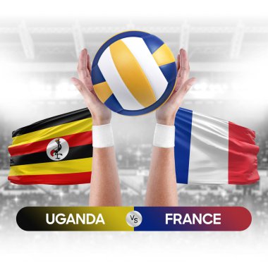 Uganda Fransa milli takımlarına karşı voleybol voleybol topu yarışma konsepti.