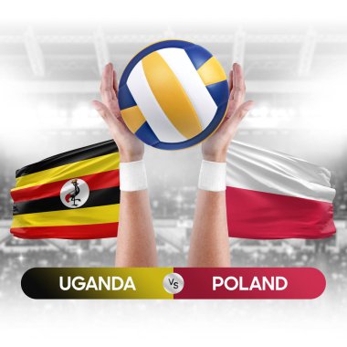 Uganda, Polonya milli takımlarına karşı voleybol voleybol maçı konsepti.